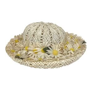 Adele Claire Vintage Hat Women’s Daisies Wide Brim 3D Flowers White Yellow
